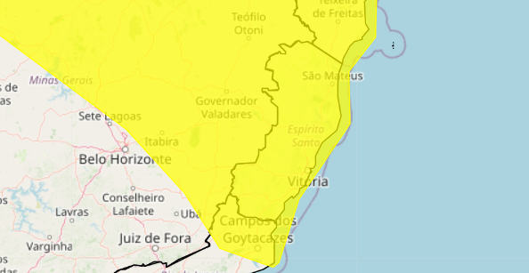 ES recebe alerta de chuvas e ventos intensos válido até terça-feira (2)